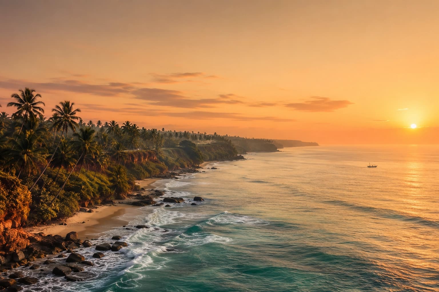 Sri Lanka's south coast coastline at golden hour