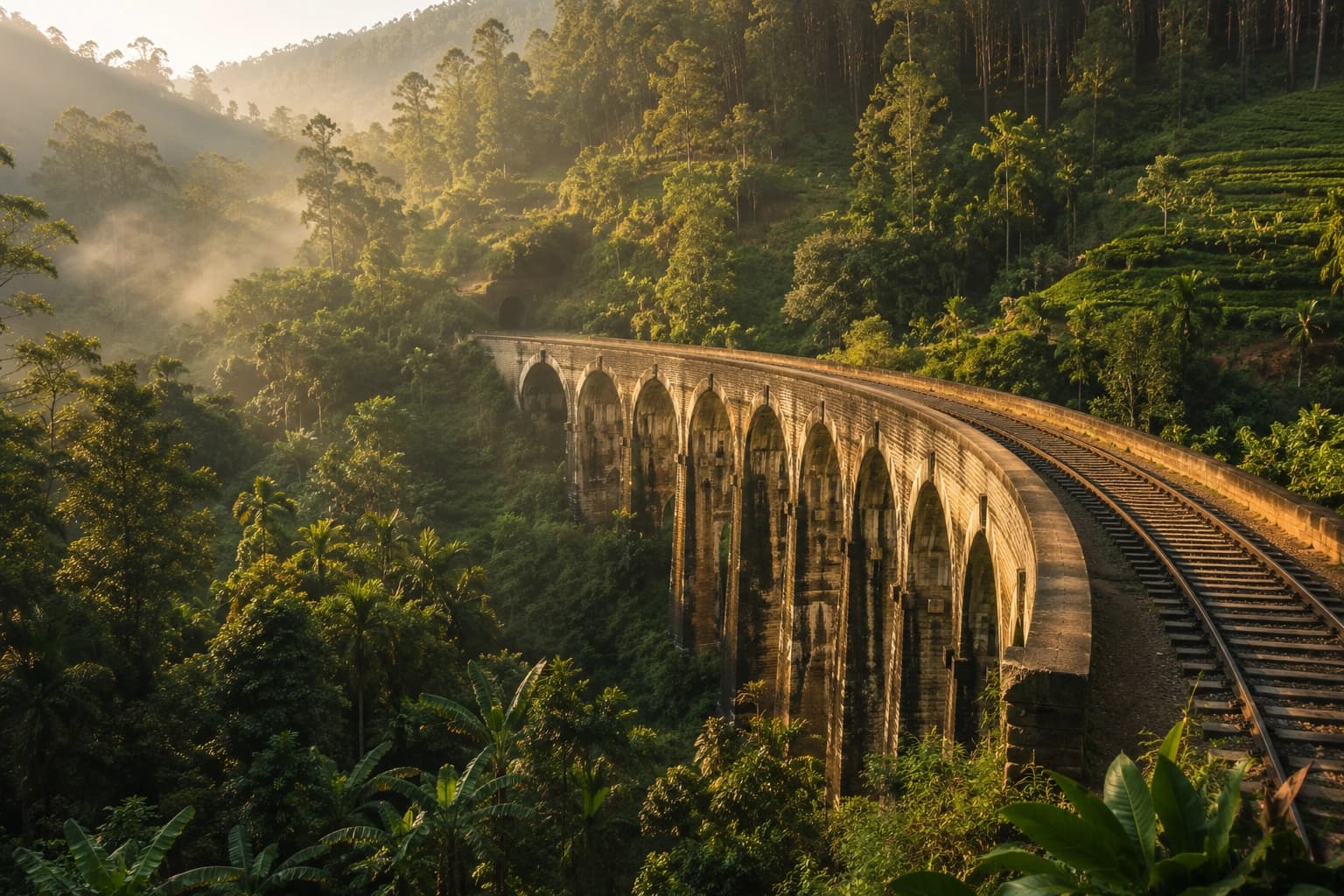 The Nine Arch Bridge in Ella surrounded by tea plantations